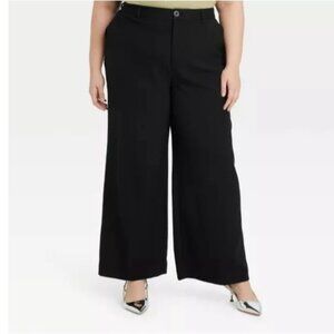 NEW Ava & Viv High Rise Wide-Leg Trousers - Black - Size 24